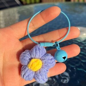 NEW Purple Flower Yarn Keychain with Bell Summer bag charm